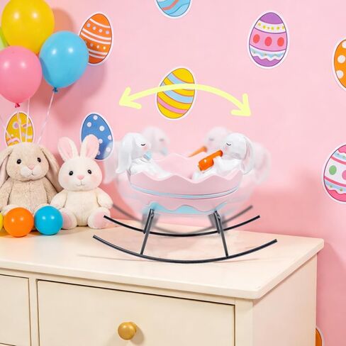 Exasinine Bunny Figurines Easter Candy Dish Rocking Egg Cradle Rabbit Statue for Spring Decor Cute Bunny Tabletop Centerpiece for Home Office Decoration, Easter Rabbit Decoration Gift in Kuwait