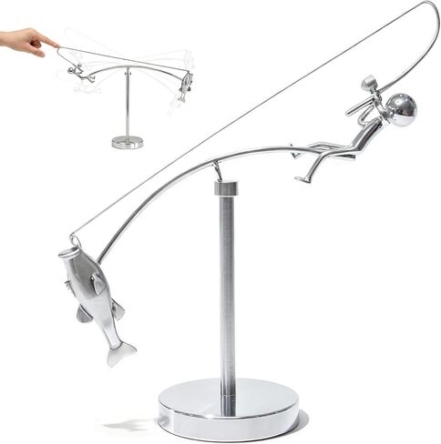 منحوتة موازنة الصياد من كونال، منحوتة الصيد الحركي، الفن الحركي لصياد السمك وباس، فن التوازن لمساحتك الخاصة، زخارف معدنية لديكور المنزل أو المكتب in Kuwait