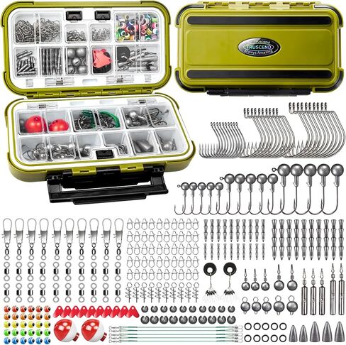 TRUSCEND Widely Used Fishing Tackle & Accessories Kit, Fishing Tackle Box with Tackle Included, Fishing Sinker Weight Hook Swivels Snap Leader Lures, Giftable Beginner Fishing Lures/Gear Set in Kuwait