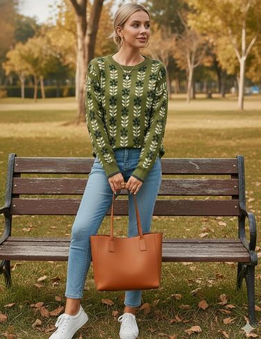 المرأة 2026 العصرية الأخضر متماسكة الأزهار البلوزات المطبوعة Crewneck لطيف فضفاض البلوز سترة لربيع وشتاء in Kuwait