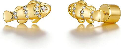 Dainty Stud Earrings for Women 14K Gold Plated Trendy Fish Studs Cubic Zirconia Minimalist Small Earrings Hypoallergenic Jewelry Gift in Kuwait