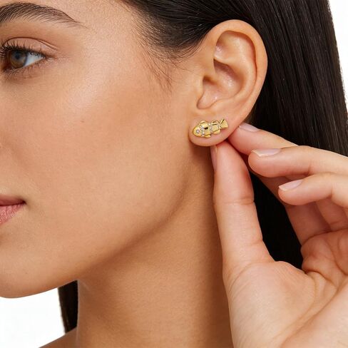 Dainty Stud Earrings for Women 14K Gold Plated Trendy Fish Studs Cubic Zirconia Minimalist Small Earrings Hypoallergenic Jewelry Gift in Kuwait