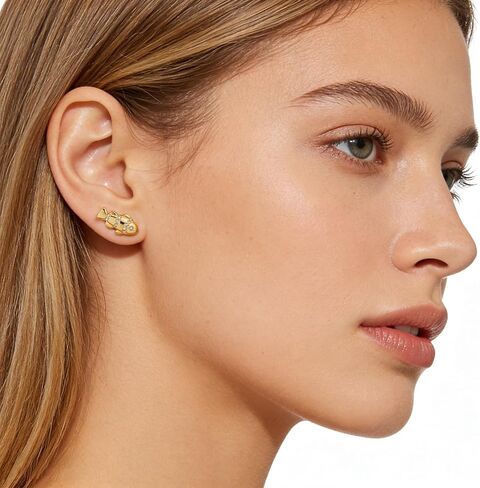 Dainty Stud Earrings for Women 14K Gold Plated Trendy Fish Studs Cubic Zirconia Minimalist Small Earrings Hypoallergenic Jewelry Gift in Kuwait