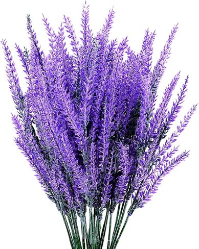 6 Bundles Artificial Lavender Stems, Fake Plastic Purple Flower Fake Lavender Plant Flocked Fakes Lilac Flowers, Decorative Floral Spray Faux Flowers Bouquet for Home Kitchen Wedding Decoration in Kuwait