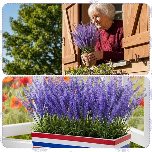 6 Bundles Artificial Lavender Stems, Fake Plastic Purple Flower Fake Lavender Plant Flocked Fakes Lilac Flowers, Decorative Floral Spray Faux Flowers Bouquet for Home Kitchen Wedding Decoration in Kuwait