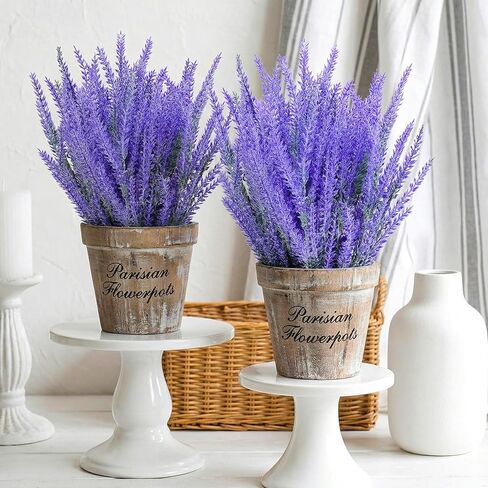 6 Bundles Artificial Lavender Stems, Fake Plastic Purple Flower Fake Lavender Plant Flocked Fakes Lilac Flowers, Decorative Floral Spray Faux Flowers Bouquet for Home Kitchen Wedding Decoration in Kuwait