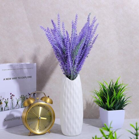 6 Bundles Artificial Lavender Stems, Fake Plastic Purple Flower Fake Lavender Plant Flocked Fakes Lilac Flowers, Decorative Floral Spray Faux Flowers Bouquet for Home Kitchen Wedding Decoration in Kuwait