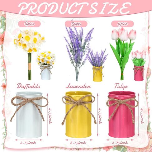 Zeyune 3 Pack Fake Potted Flowers Artificial Daffodils Flower Plants in Metal Pots Spring Artificial Flower Lavender Tulip Decoration for Farmhouse Table Centerpiece Indoor Outdoor Office Mantle Decor in Saudi Arabia