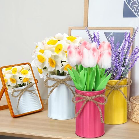 Zeyune 3 Pack Fake Potted Flowers Artificial Daffodils Flower Plants in Metal Pots Spring Artificial Flower Lavender Tulip Decoration for Farmhouse Table Centerpiece Indoor Outdoor Office Mantle Decor in Saudi Arabia