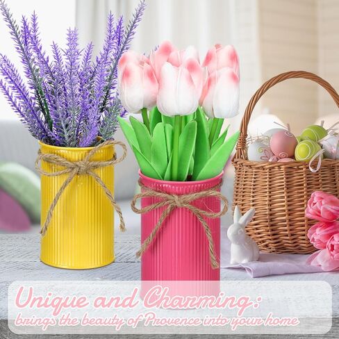 Zeyune 3 Pack Fake Potted Flowers Artificial Daffodils Flower Plants in Metal Pots Spring Artificial Flower Lavender Tulip Decoration for Farmhouse Table Centerpiece Indoor Outdoor Office Mantle Decor in Saudi Arabia