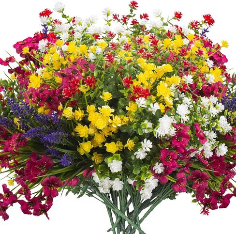 20 Bundles Artificial Flowers for Outdoors, UV Resistant Fake Plants, Faux Plastic Flowers for Home, Window Box, Porch, Indoor, Cemetery, Fall, Summer Decor in Kuwait