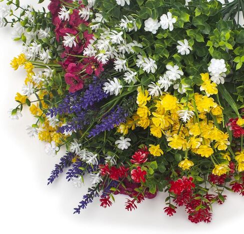 20 Bundles Artificial Flowers for Outdoors, UV Resistant Fake Plants, Faux Plastic Flowers for Home, Window Box, Porch, Indoor, Cemetery, Fall, Summer Decor in Kuwait