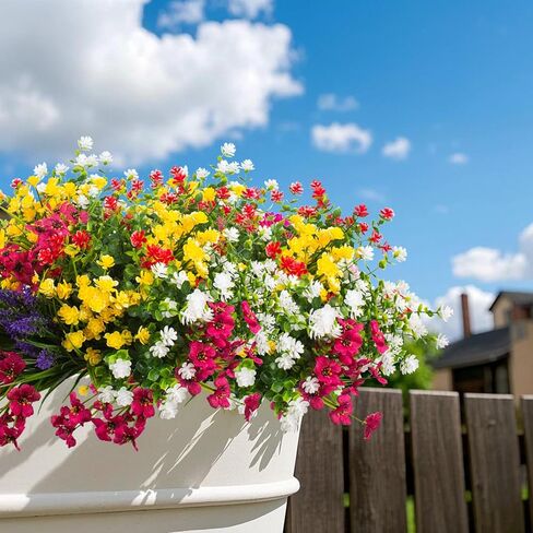 20 Bundles Artificial Flowers for Outdoors, UV Resistant Fake Plants, Faux Plastic Flowers for Home, Window Box, Porch, Indoor, Cemetery, Fall, Summer Decor in Kuwait