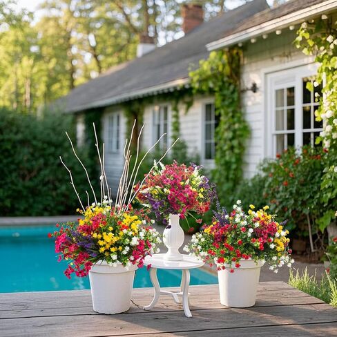 20 Bundles Artificial Flowers for Outdoors, UV Resistant Fake Plants, Faux Plastic Flowers for Home, Window Box, Porch, Indoor, Cemetery, Fall, Summer Decor in Kuwait