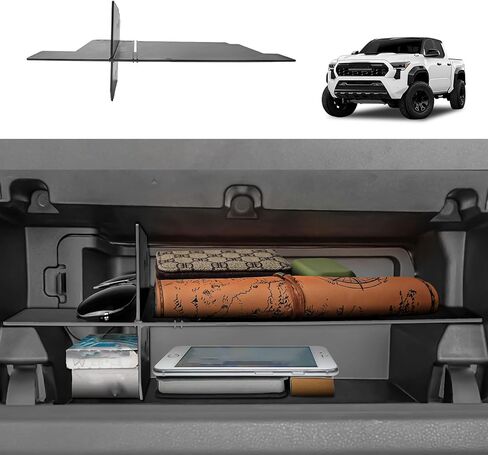 منظم صندوق القفازات متوافق مع 2024 2025 2026 Toyota Tacoma (الجيل الرابع تاكوما) الملحقات الداخلية مقصورة إدراج صينية مركزية وحدة تخزين مقسم ناقل الحركة، أسود in Saudi Arabia