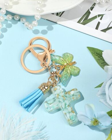 Resin Cross Keychain with Butterfly & Tassels, Christian Charm for Women, Cute Bag Charms for Purse, Gift Idea in Kuwait