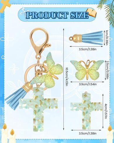 Resin Cross Keychain with Butterfly & Tassels, Christian Charm for Women, Cute Bag Charms for Purse, Gift Idea in Kuwait