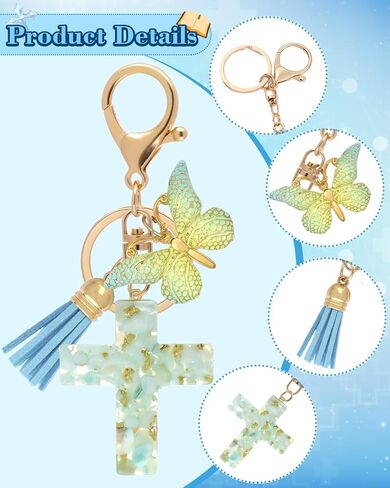 Resin Cross Keychain with Butterfly & Tassels, Christian Charm for Women, Cute Bag Charms for Purse, Gift Idea in Kuwait