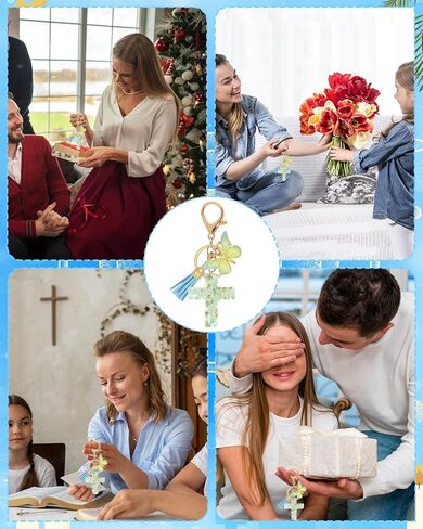 Resin Cross Keychain with Butterfly & Tassels, Christian Charm for Women, Cute Bag Charms for Purse, Gift Idea in Kuwait