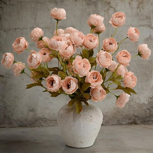 LADADA زهور الفاوانيا الاصطناعية مقاس 27 بوصة، 4 قطع من باقة الفاوانيا المزيفة مع سيقان قوية، الفاوانيا الصناعية النابضة بالحياة لباقات الزفاف، القطع المركزية، ترتيبات الزهور، ديكور المنزل (أبيض وأزرق) in Kuwait