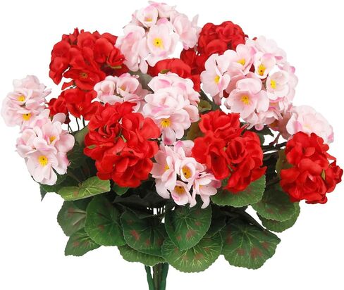 CISDUEO 4 Pcs Artificial Geranium Flowers for Outdoors Silk Flowers Outside Red Hot Pink Faux Flowers Geraniums for Outdoor Decor Indoor Garden Patio Grave Cemetary Table Centerpiece in Saudi Arabia