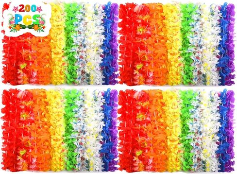 100 PCS Hawaiian Leis Bulk Colorful Tropical Flower Necklace for Luau Party Decorations, Summer Beach Party Favors, Hawaii Theme Birthday Decor, Pool Party Supplies, Hawaiian Garland, Silk Flower Lei in Saudi Arabia