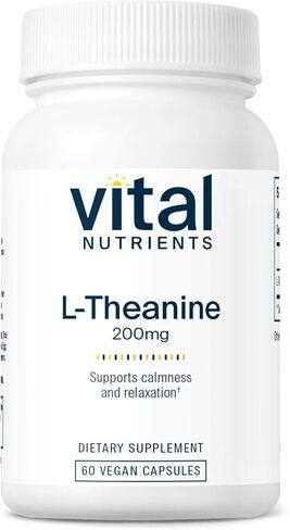Vital Nutrients L-Theanine 200mg | Vegan Supplement | L Theanine Supplement Supports Normal Stress Levels and Cognitive Function* | Gluten, Dairy and Soy Free | 30 Capsules in Kuwait