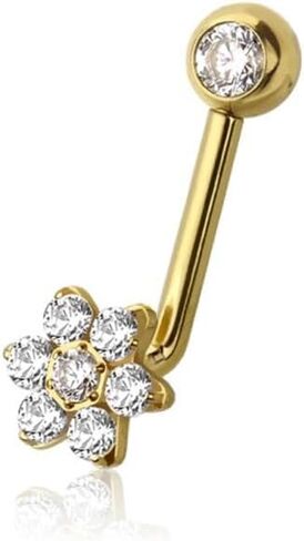 Pierced Owl 14GA ASTM F-136 Implant Grade Titanium Internally Threaded CZ Crystal Flower End VCH Piercing L-Bend Barbell in Kuwait