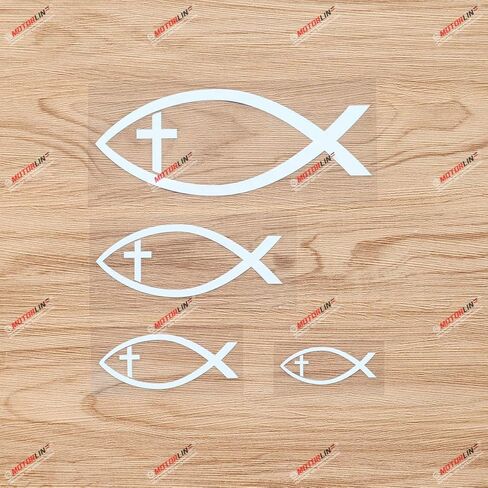 Ichthys Jesus Fish Cross Christian Symbol Ichthus Vinyl Decal Sticker - 4 Pack White, 2 Inches, 3 Inches, 4 Inches, 6 Inches - No Background for Car Boat Laptop Cup Phone in Saudi Arabia