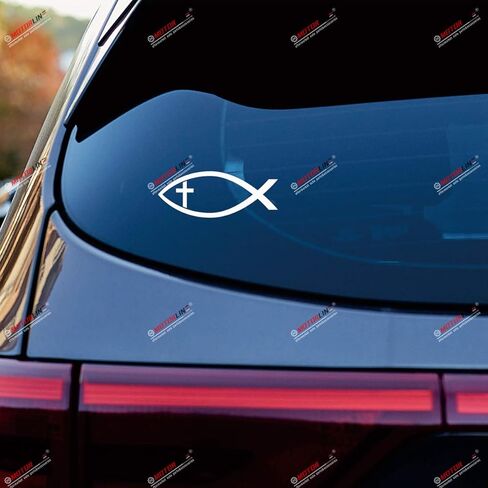 Ichthys Jesus Fish Cross Christian Symbol Ichthus Vinyl Decal Sticker - 4 Pack White, 2 Inches, 3 Inches, 4 Inches, 6 Inches - No Background for Car Boat Laptop Cup Phone in Saudi Arabia