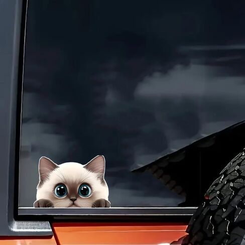 2 قطعة ملصق سيارة مضحك على شكل قطة رمادية لطيفة، ملصق من الفينيل مقاس 5 بوصات، مقاوم للماء، مقطوع بالقالب للسيارات والنوافذ وأجهزة الكمبيوتر المحمولة M-03 in Kuwait