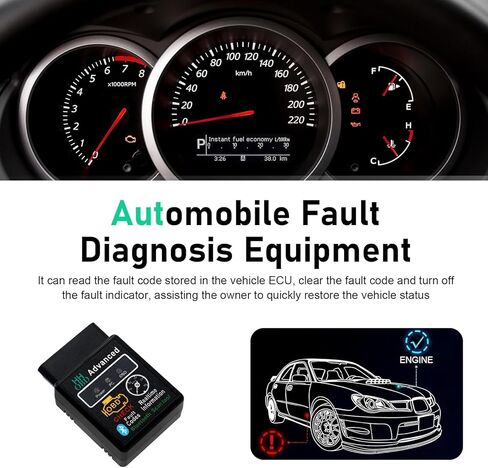 1 PC Car Bluetooth OBD2 Diagnostic Tool, Real-time Monitoring ELM327 V2.1 Code Reader, Mini Anti-interference Scanner for Reset Clear Engine Light, Universal for Android IOS Windows (Black) in Kuwait