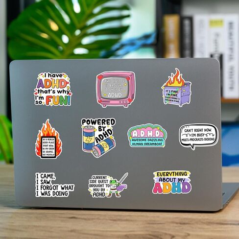 SODAVA (10pcs, 3in) Funny ADHD Sticker Pack – Cute Motivational Stickers for Laptop, Water Bottle, Planner, or Journal, Colorful Vinyl Decals for Students, Fun Mental Focus & Productivity Humor in Kuwait