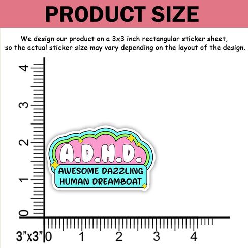 SODAVA (10pcs, 3in) Funny ADHD Sticker Pack – Cute Motivational Stickers for Laptop, Water Bottle, Planner, or Journal, Colorful Vinyl Decals for Students, Fun Mental Focus & Productivity Humor in Kuwait