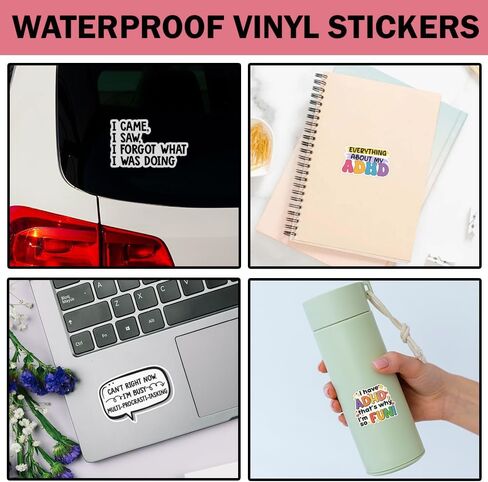 SODAVA (10pcs, 3in) Funny ADHD Sticker Pack – Cute Motivational Stickers for Laptop, Water Bottle, Planner, or Journal, Colorful Vinyl Decals for Students, Fun Mental Focus & Productivity Humor in Kuwait