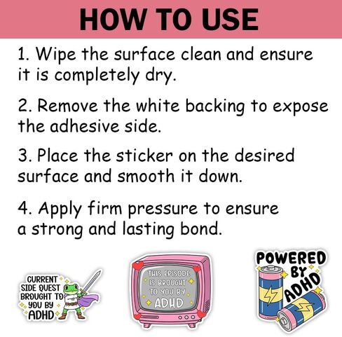 SODAVA (10pcs, 3in) Funny ADHD Sticker Pack – Cute Motivational Stickers for Laptop, Water Bottle, Planner, or Journal, Colorful Vinyl Decals for Students, Fun Mental Focus & Productivity Humor in Kuwait