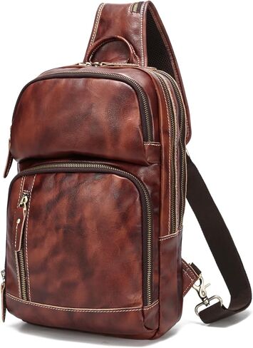 LANNSYNE Full Grain Leather Sling Bag For Men, Crossbody Bag fits 12.9" iPad Crossbody Chest Daypack in Kuwait