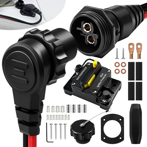 1865120 MKR-28 Trolling Motor Plug and Receptacle & MKR-27 60 AMP Circuit Breaker 1865115 for Minn Kota - Waterproof Heavy Duty 8AWG 60A Rated 48V Max in Kuwait