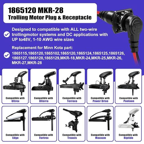 1865120 MKR-28 Trolling Motor Plug and Receptacle & MKR-27 60 AMP Circuit Breaker 1865115 for Minn Kota - Waterproof Heavy Duty 8AWG 60A Rated 48V Max in Kuwait