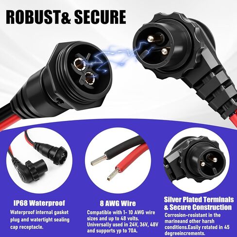 1865120 MKR-28 Trolling Motor Plug and Receptacle & MKR-27 60 AMP Circuit Breaker 1865115 for Minn Kota - Waterproof Heavy Duty 8AWG 60A Rated 48V Max in Kuwait