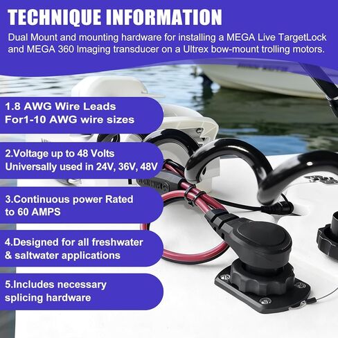 1865120 MKR-28 Trolling Motor Plug and Receptacle & MKR-27 60 AMP Circuit Breaker 1865115 for Minn Kota - Waterproof Heavy Duty 8AWG 60A Rated 48V Max in Kuwait