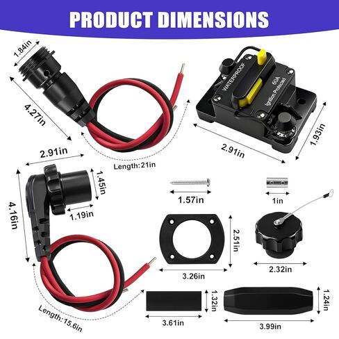 1865120 MKR-28 Trolling Motor Plug and Receptacle & MKR-27 60 AMP Circuit Breaker 1865115 for Minn Kota - Waterproof Heavy Duty 8AWG 60A Rated 48V Max in Kuwait