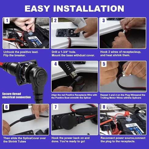 1865120 MKR-28 Trolling Motor Plug and Receptacle & MKR-27 60 AMP Circuit Breaker 1865115 for Minn Kota - Waterproof Heavy Duty 8AWG 60A Rated 48V Max in Kuwait