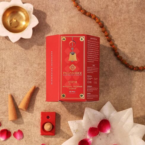 Pujashree Natural Incense Cones, Rose Dhoop Sticks, Incense Dhoop for Pooja & Meditation, Eco-Friendly, Natural Aroma Sticks, 20 min Burn Time Each, Pack of 40 Pcs (2-inch Size) in Saudi Arabia