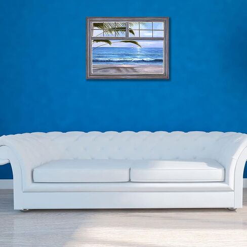 Beach Picture Wall Art for Bedroom Decor Window Ocean Seascape Canvas Prints Coastal Theme Artwork 12x16inches with Frame Ready to Hang in Saudi Arabia