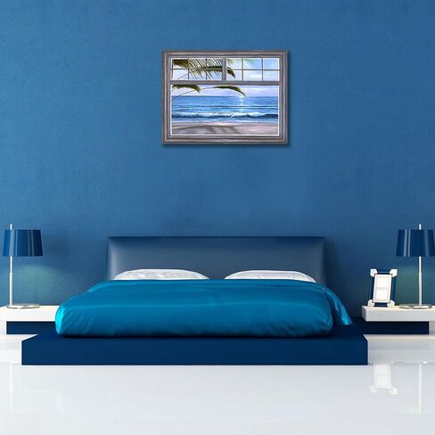 Beach Picture Wall Art for Bedroom Decor Window Ocean Seascape Canvas Prints Coastal Theme Artwork 12x16inches with Frame Ready to Hang in Saudi Arabia