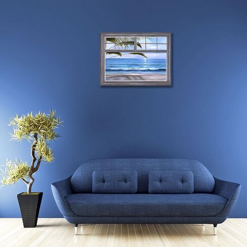 Beach Picture Wall Art for Bedroom Decor Window Ocean Seascape Canvas Prints Coastal Theme Artwork 12x16inches with Frame Ready to Hang in Saudi Arabia