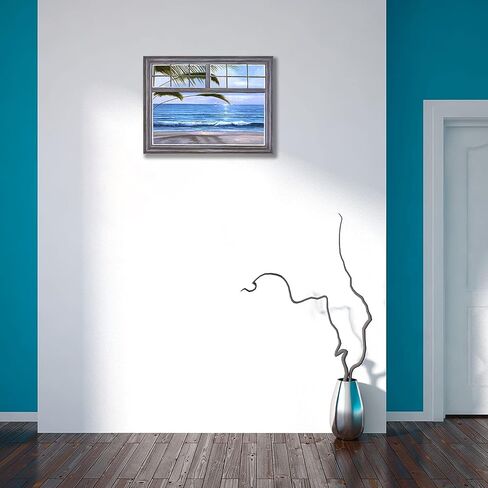 Beach Picture Wall Art for Bedroom Decor Window Ocean Seascape Canvas Prints Coastal Theme Artwork 12x16inches with Frame Ready to Hang in Saudi Arabia
