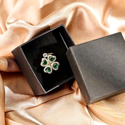 خاتم البرسيم ذو الأربع أوراق دوارة على شكل قلب للنساء، خاتم زمرد مطلي بالذهب عيار 14 قيراط قابل للتعديل مع زركونيا مكعب، هدية مجوهرات محظوظة in Kuwait