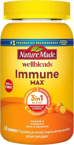 Nature Made Wellblends ImmuneMAX Gummies, Vitamin C 750mg, Zinc, and Vitamin D3 5000 IU, Immune Support Supplement, 42 Tangerine Flavor Gummies in Kuwait